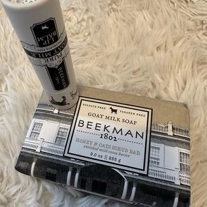 New Beekman large goat milk soap and lip balm